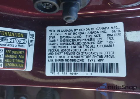 2016 Honda Cr-V Ex from USA, damaged, VIN 2HKRM4H54GH652703